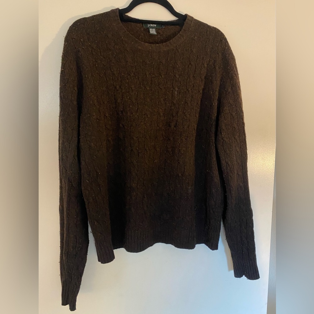 J. Crew Brown Cable-Knit Crewneck Sweater